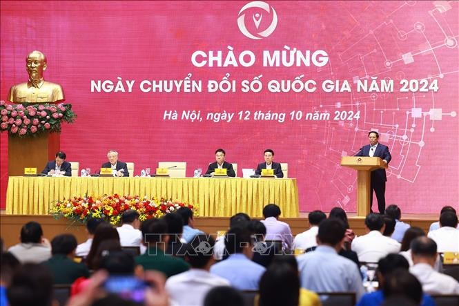 Thủ tướng Phạm Minh Chính dự Ngày Chuyển đổi số quốc gia (12/10) năm 2024. Ảnh: Dương Giang/TTXVN