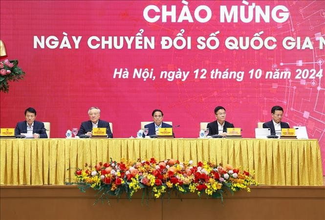 Thủ tướng Phạm Minh Chính dự Ngày Chuyển đổi số quốc gia (12/10) năm 2024. Ảnh: Dương Giang/TTXVN