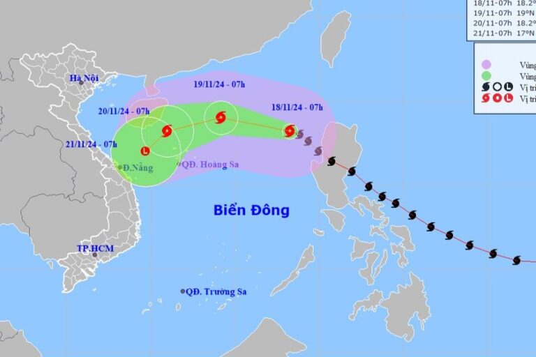 Dự báo vị trí,m hướng di chuyển của bão số 9. Ảnh: Trung tâm dự báo KTTV Quốc gia