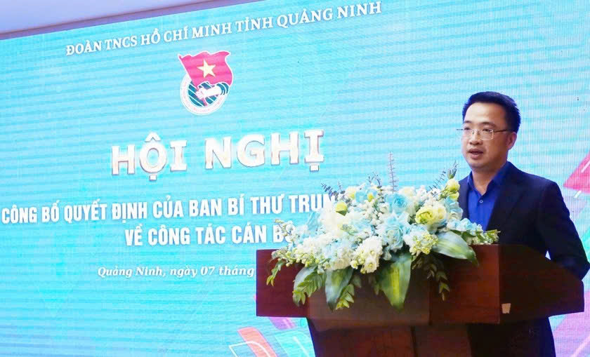 Bí thư Trung ương Đoàn Nguyễn Tường Lâm phát biểu tại hội nghị. Ảnh Báo PLVN