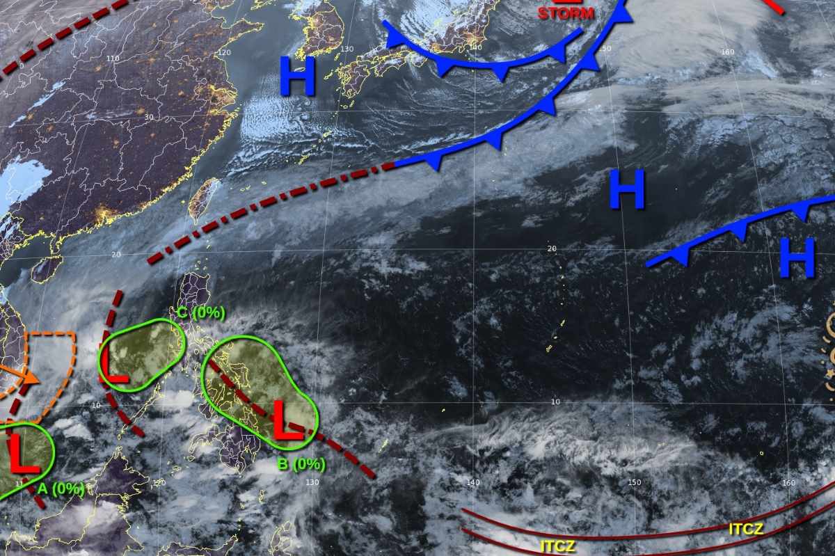 JTWC theo dõi 3 áp thấp xung quanh Biển Đông ngày 1.1.2025. Ảnh: báo LĐ