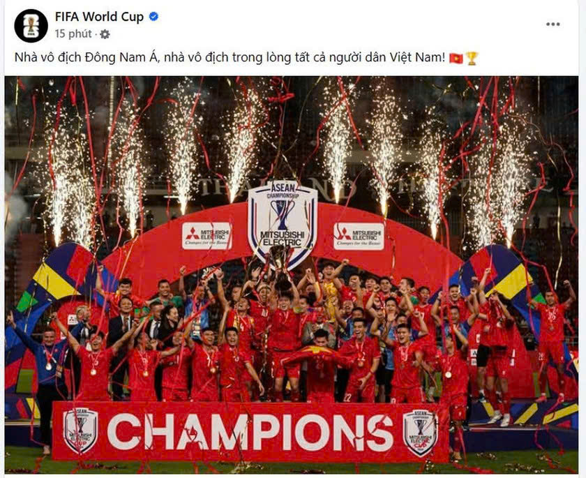 FIFA đăng bài chúc mừng chức vô địch của tuyển Việt Nam - Ảnh: FIFA World Cup.