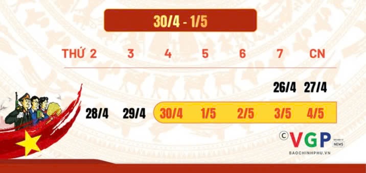 Lịch nghỉ lễ 30 tháng 4 năm 2025. Ảnh: Báo Chính Phủ