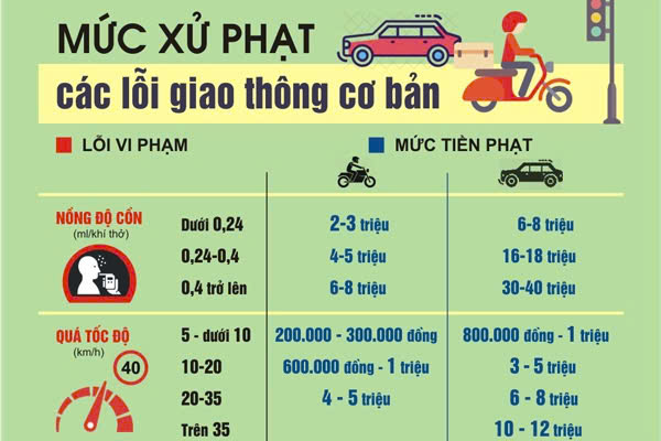 Các mức xử phạt. Ảnh: Internet