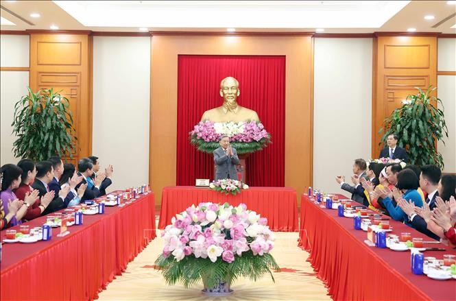 Tổng Bí thư Tô Lâm chủ trì buổi gặp mặt. Ảnh: Thống Nhất/TTXVN