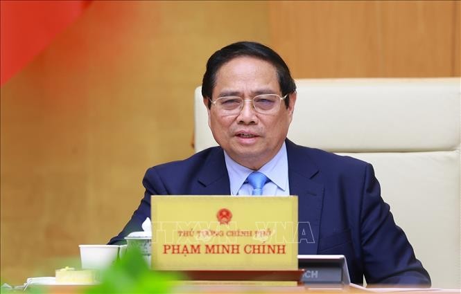 Thủ tướng Phạm Minh Chính chủ trì Phiên họp Chính phủ chuyên đề về xây dựng pháp luật tháng 6 năm 2025. Ảnh: TTXVN
